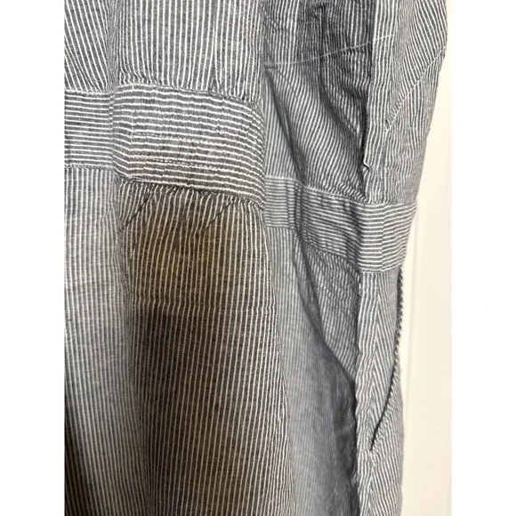 Sustainable Hemp Tencel Dress Fair Trade Coastal Stripe Button Front Pockets L - Picture 10 of 11